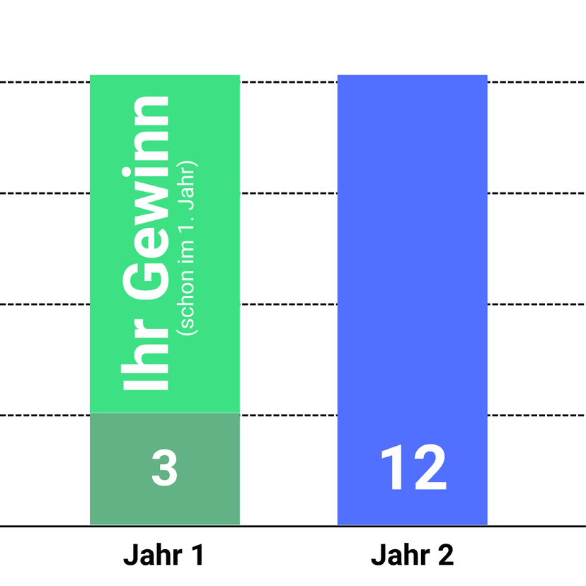 Gewinn-Diagramm: 3 Monate vs 12 Monate